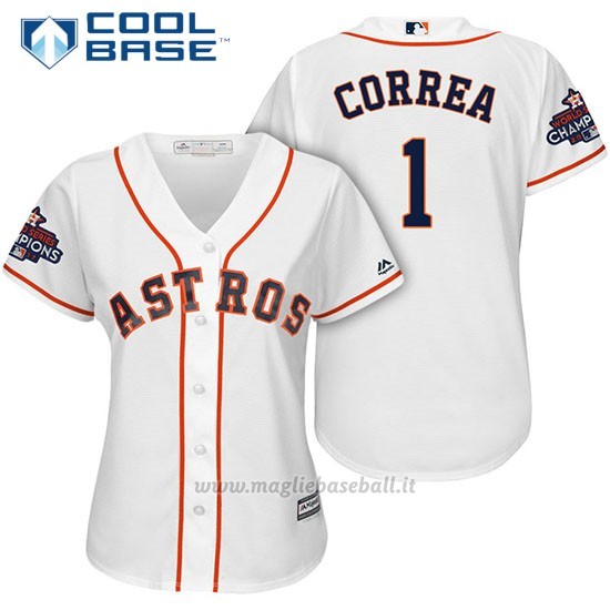 Maglia Baseball Donna Houston Astros 2017 World Series Campione Carlos Correa Bianco Cool Base